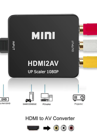 Конвертер hdmi в av rca переходник адаптер hdmi2av тюльпан black