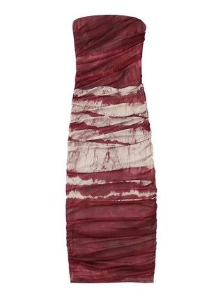 Брендова коктельна корсетна сукня сітка міді довга від zara облягаюча модний принт