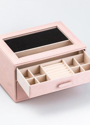 Шкатулка органайзер для украшений прямоугольная на два яруса из экокожи 24.5 х 17.5 х...