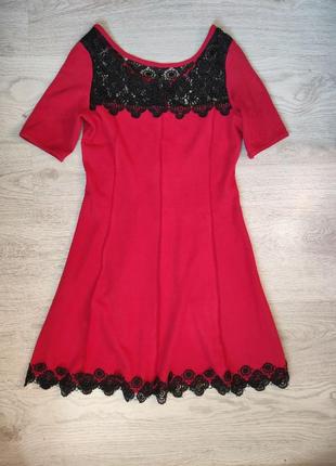 Червона замшева сукня з мережевом!1 фото