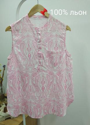 Katag натуральна біла рожева льляна оверсайз сорочка блуза футболка майка 100% льон принт пейслі m l