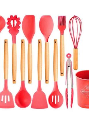 Набор кухонных принадлежностей 12 предметов силиконовый kitchen set красный