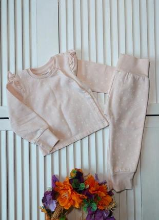 Костюм нежно розовый в звёздный принт утипленный на флисе на девочку 12-18мес