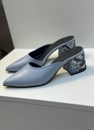 Мюли из итальянской кожи и замши женские на каблуках остроносители