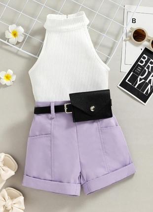📝 стильный комплект для девочек 🖤 шорты, майка и пояс