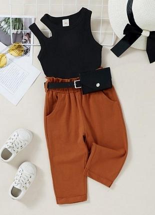 📝 стильный комплект для девочек 🖤 бриджи, топ и пояс
