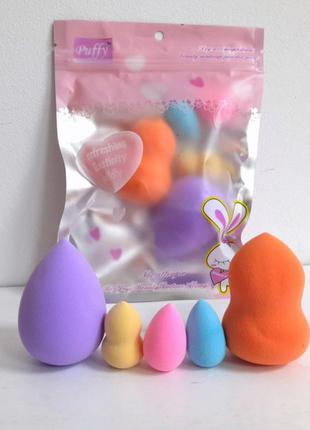 Набор спонжей для макияжа микс 5в1 в пакетике puffy