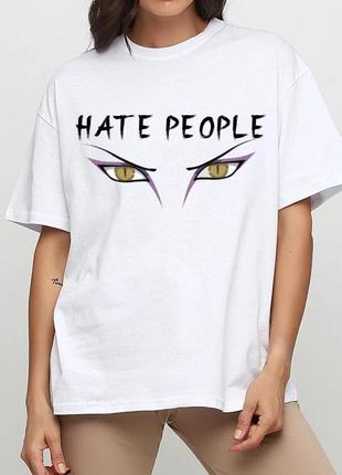 Футболка біла оверсайз, футболка hate people . є розміри до 14 хл,в великі розміри2 фото