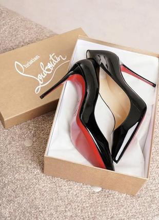 Женские черные лаковые туфли лодочки лабутены в стиле christian louboutin so kate туфли7 фото