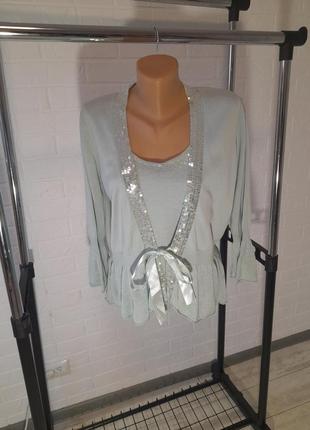 Набор двойка летняя шелковая кофточка и майка мятного цвета