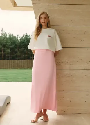 Розовая сатиновая макси юбка gepur