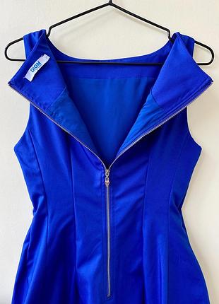 Синее атласное мини платье 3