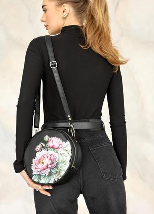 Жіноча кругла сумка sambag bale mzn принт flower3 фото
