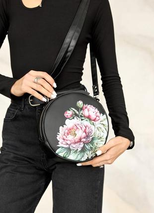 Женская круглая сумка sambag bale mzn принт flower