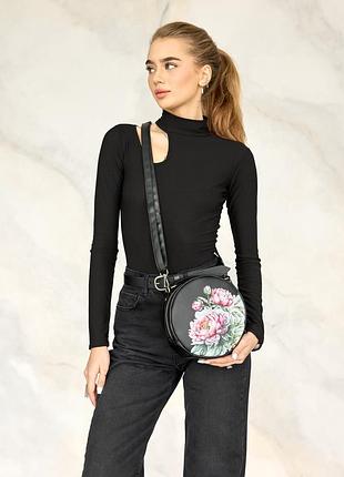 Жіноча кругла сумка sambag bale mzn принт flower8 фото