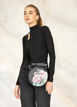Жіноча кругла сумка sambag bale mzn принт flower2 фото