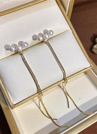 Довгі сережки длинные серьги с жемчугом 12134