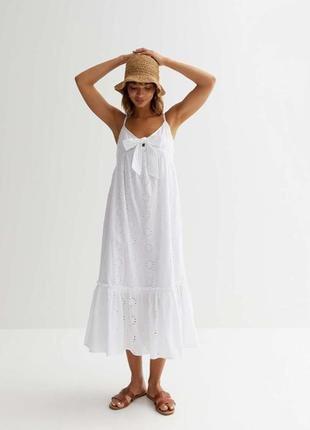 Шикарний білий сарафан плаття new look прошва вибитий вишитий модний стильний