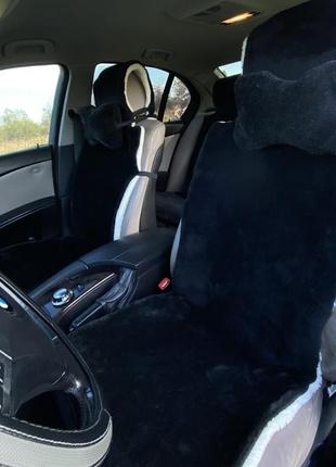 Універсальна накидка чохол на сидіння автомобіля з овчини sheepskin (еко-шерсть) повний комплект чорний 50 см3 фото