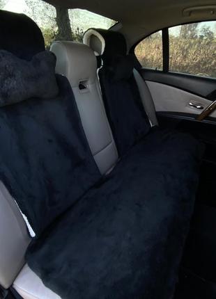 Універсальна накидка чохол на сидіння автомобіля з овчини sheepskin (еко-шерсть) повний комплект чорний 50 см6 фото