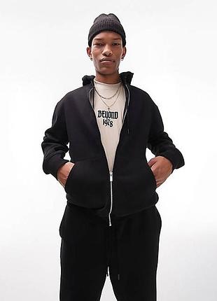 Чорна утеплена худі на блискавці topman