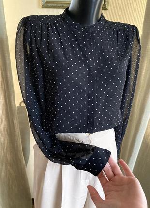 Шифоновая шовковиста блуза вільного крою широка в горох1 фото