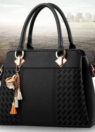Классическая женская сумка через плечо с брелоком, модная и качественная женская сумочка экокожая повседневная
