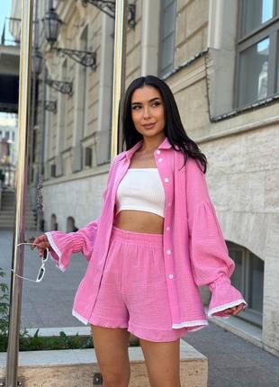 Комплект из муслиновых шортиков и рубашки🎀2 фото