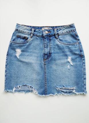 Джинсовая мини юбка с рванкой denim co.