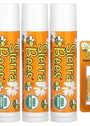 Sierra bees органічні бальзами для губ з ароматом мандарина та ромашки 4 шт помада гігієн 4mbe-01145