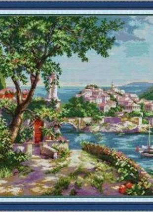 Набор для вышивания по нанесённой на канву схеме "the mediterranean scenery". aida 14ct printed, 71*46 см