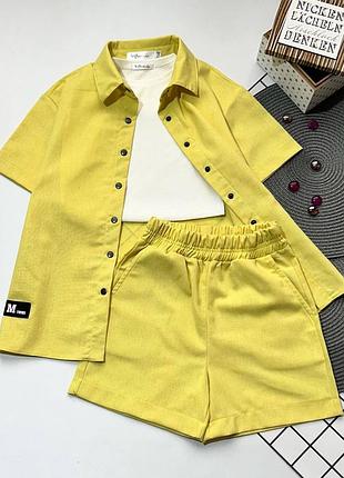 Костюм летний тройка топ шорты рубашка 128-146рр