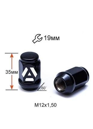 Гайка колісна a801445 ba m12х1, 5х35мм конус (mazda, kia, hyundai, daihatsu) закрита чорний хром ключ 19