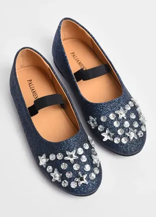 Блестящие туфли балетки со стразами с камнями