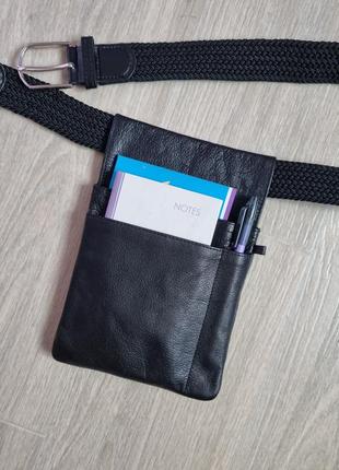 Кожаная поясная черная сумка - карман карман карман карман карман для официанта бармена на ремень