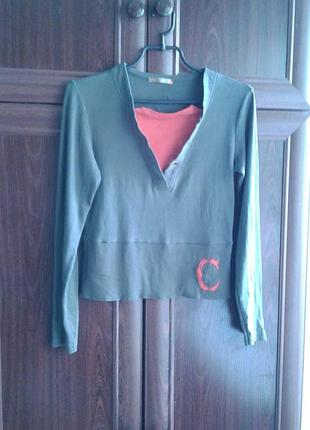 Хлопковый трикотажный короткий лонгслив ,топ, футболка цвета хаки choco style