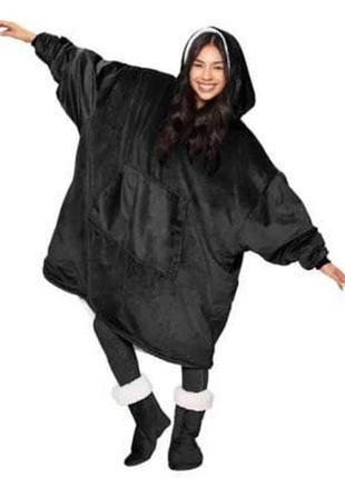 Толстовка – плед с капюшоном huggle hoodie blanket, плед с рукавами ( чёрный )