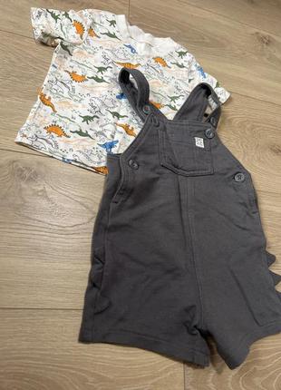 Набір від carter’s новий динозаврик сірий комбезик на пів рочку літній dino зручний футболка та шорти