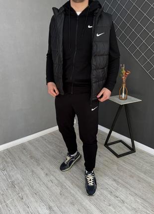 Комплект3️⃣в 1️⃣демісезонний костюм на змійці чорний  + жилетка nike2 фото