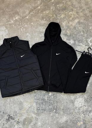 Комплект3️⃣в 1️⃣демісезонний костюм на змійці чорний  + жилетка nike1 фото