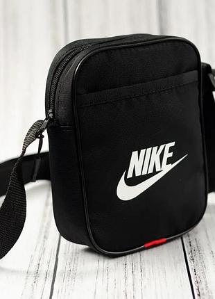 Барсетка найк чоловіча через плече, спортивна тканинна брендова сумка nike чорна
