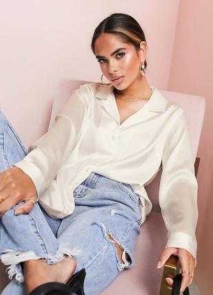 Блуза сатиновая, атласная, бельевой стиль, молочная, голова, шампань zara asos mango guess