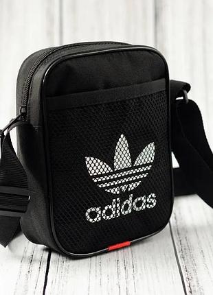 Барсетка адідас чоловіча через плече, спортивна тканинна брендова сумка adidas чорна