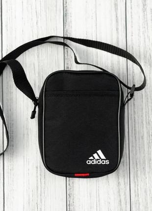 Барсетка адідас чоловіча через плече, спортивна тканинна брендова сумка adidas чорна