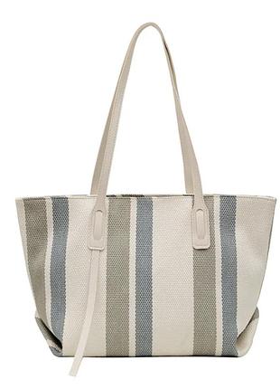 Женская вместительная сумка-тоут в полоску 26x33x15 серая