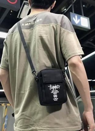 Сумка stussy барсетка чёрная брендовая барсетка на плечо лого мужская барсетка сумка стуси