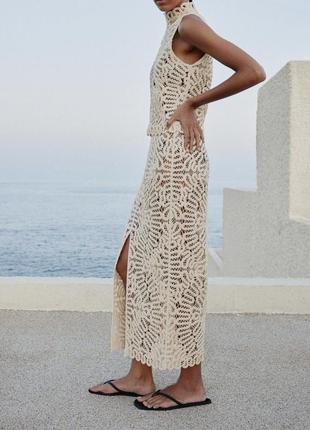 Юбка макраме бежевая на резинке h&amp;m premium