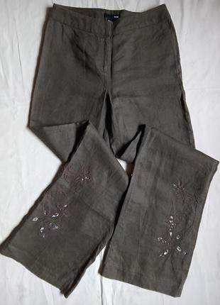 100%лен брюки с оригинальной отделкой