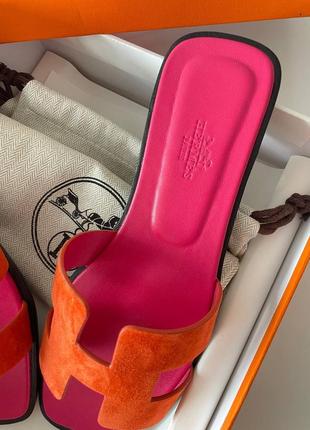 Кожаные розовые шлепанцы в стиле hermes oran pink rose шлепки кожа коза шлепки