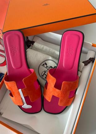 Кожаные розовые шлепанцы в стиле hermes oran pink rose шлепки кожа коза шлепки